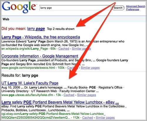 Did you meanで修正したlarry pgeのSERP
