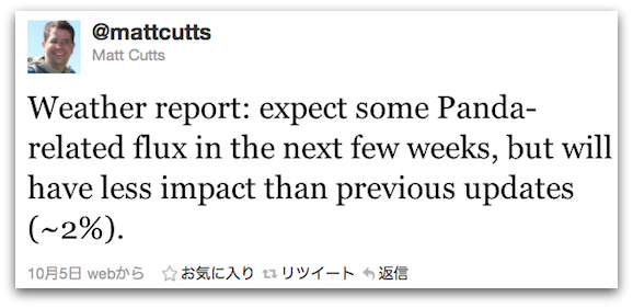 Matt Cuttsのパンダ・アップデート更新Weather Report
