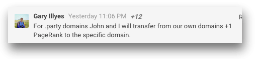 For .party domains John and I will transfer from our own domains +1 PageRank to the specific domain.﻿