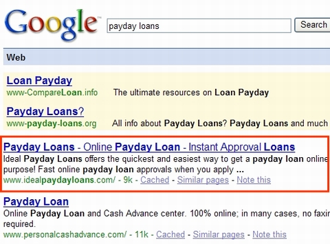 Payday Loans Google Ranking