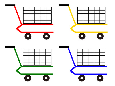 青・赤・黄・緑のショッピングカート
