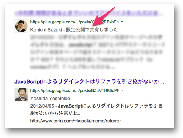 Search Plus Your Worldで表示された限定公開