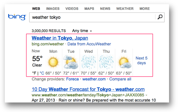 weather tokyo のBing検索結果