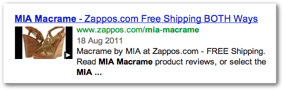 アイテム名の検索で上位表示しているZappos