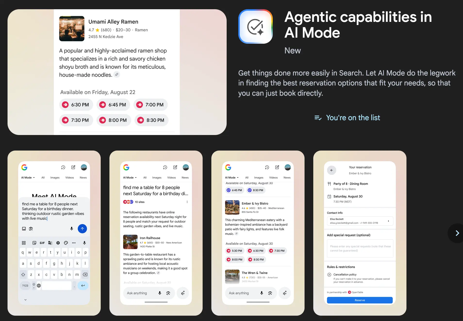 Agentic capabilities in AI Mode