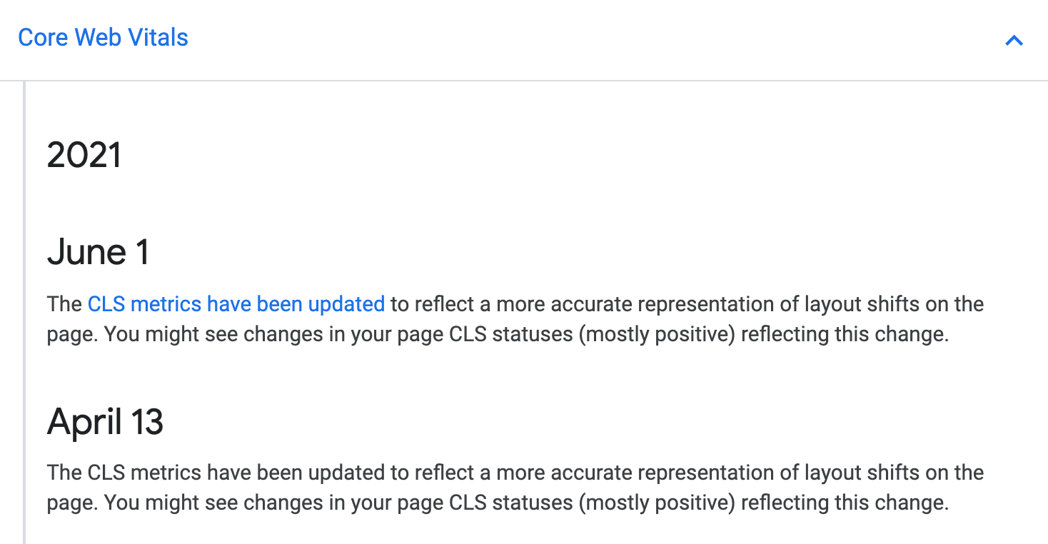 The CLS metrics have been updated to reflect a more accurate representation of layout shifts on the page. You might see changes in your page CLS statuses (mostly positive) reflecting this change.