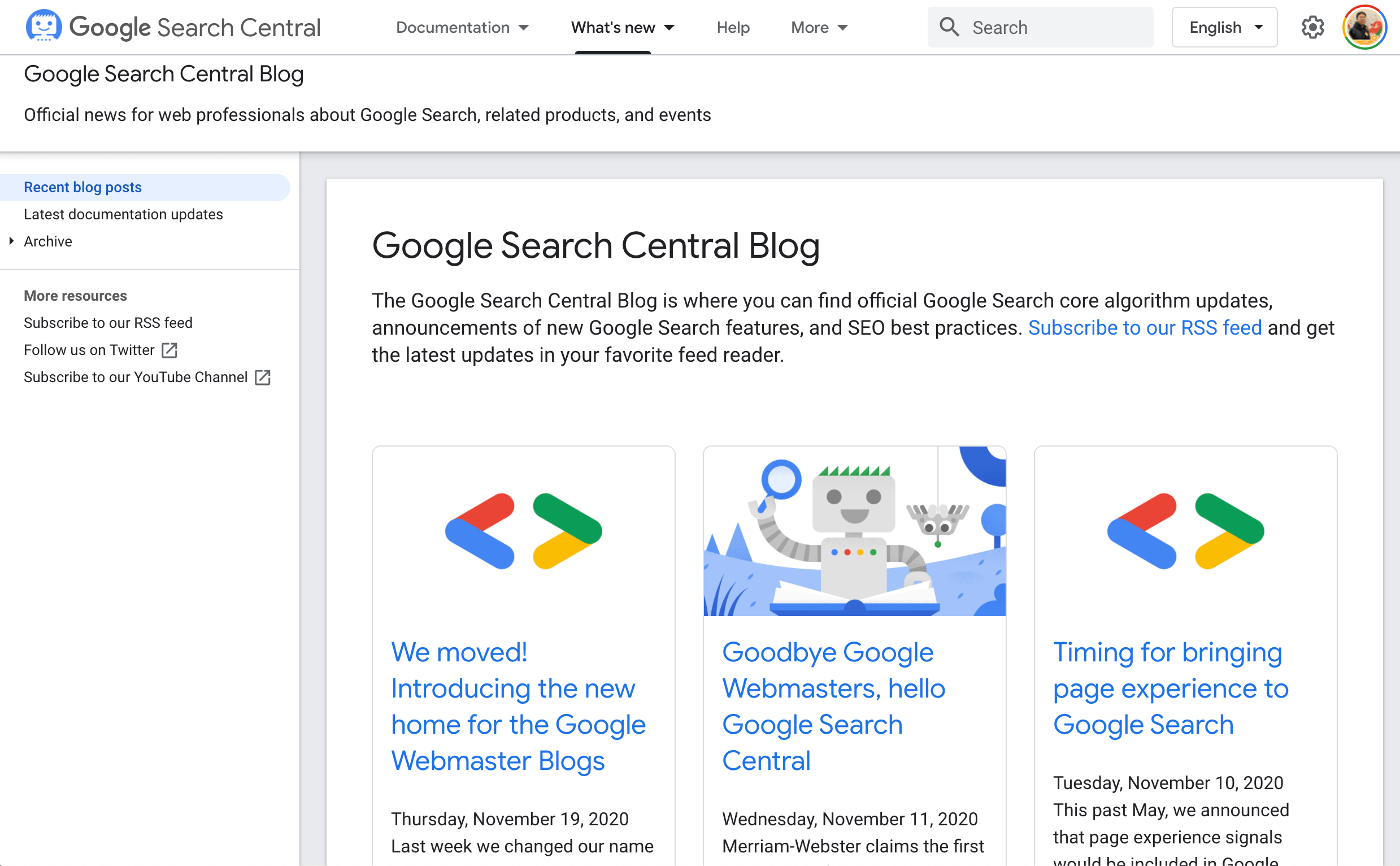 Google Search Central Blog トップページ