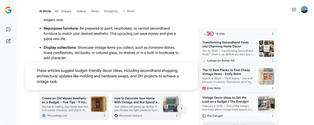 Links in Search AI features