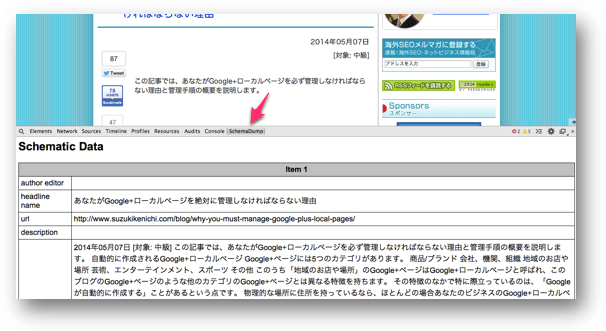 SchemaDumpで表示した構造化データの情報