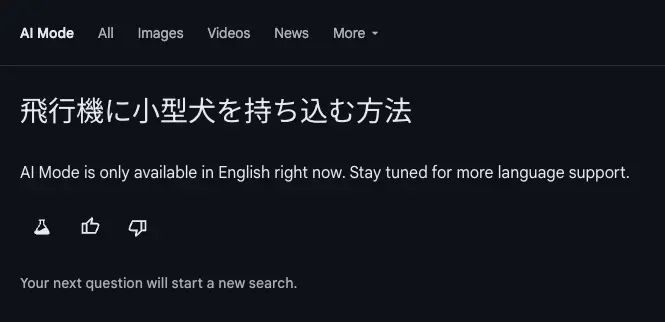 日本はサポートしていないAI Mode
