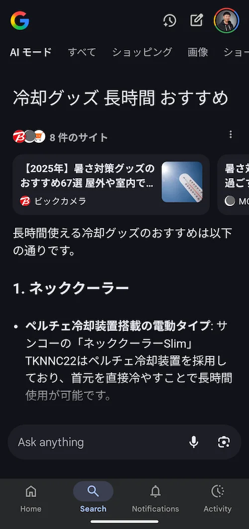 日本語の AI Mode