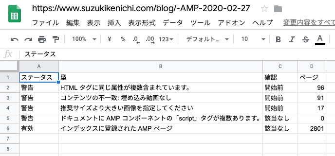 AMP ステータス レポート