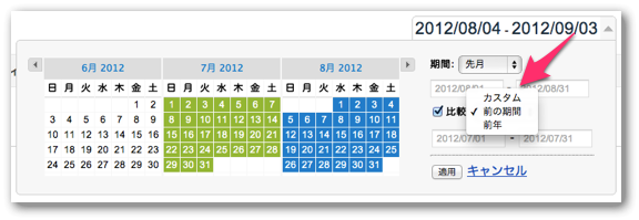 Googleアナリティクスで比較期間をカスタム・前の期間・前年から選択