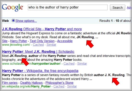 SERPs of who is the author of harry potter