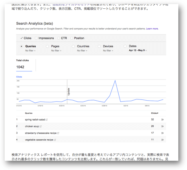 検索アナリティクスのApp Indexing状況レポート