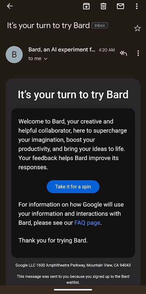 It's your turn to try Bard