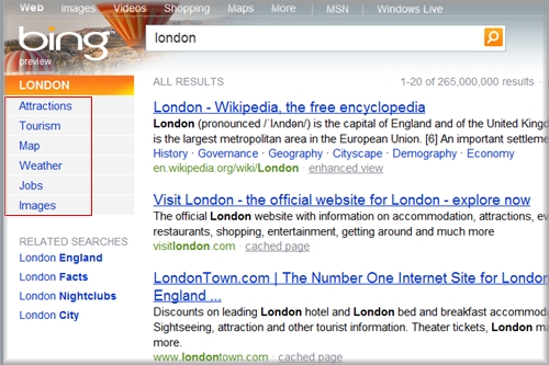 Bingでlondonを検索