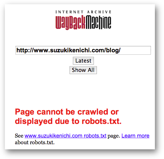 robots.txtでWayback Machineを拒否