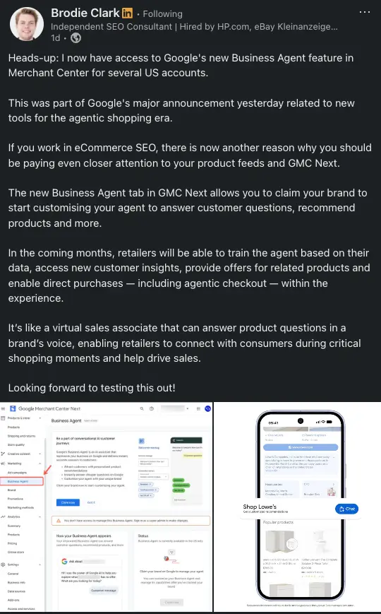 Merchant Center の Business Agent