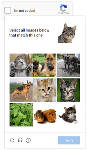 猫の写真を選ばせるreCAPTCHA