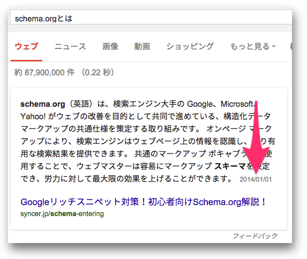 日付が入っている「schema.orgとは」のアンサーボックス