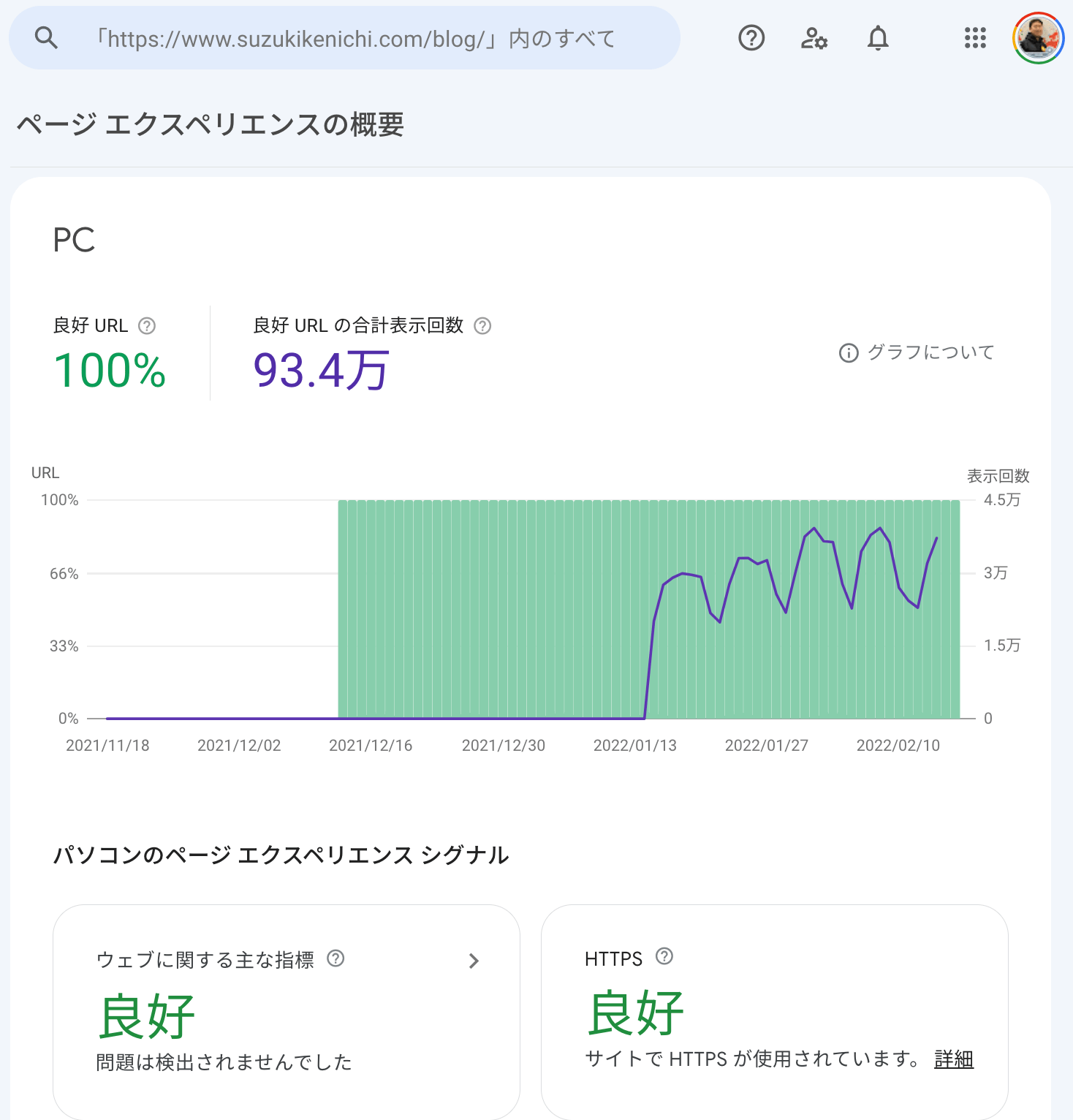 PC のページエクスペリエンス レポート