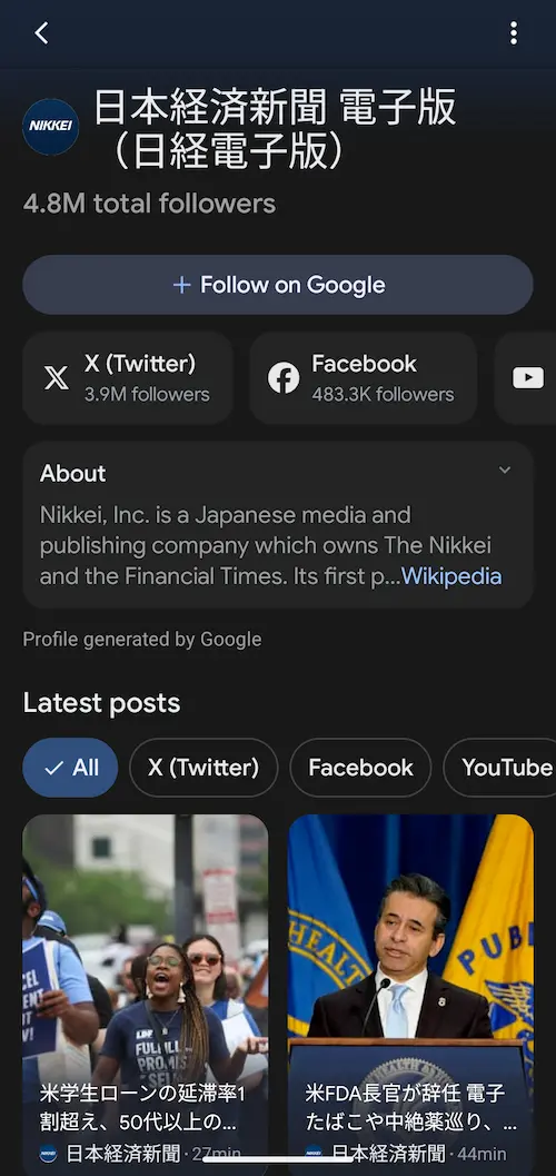 Google Discover publisher pages