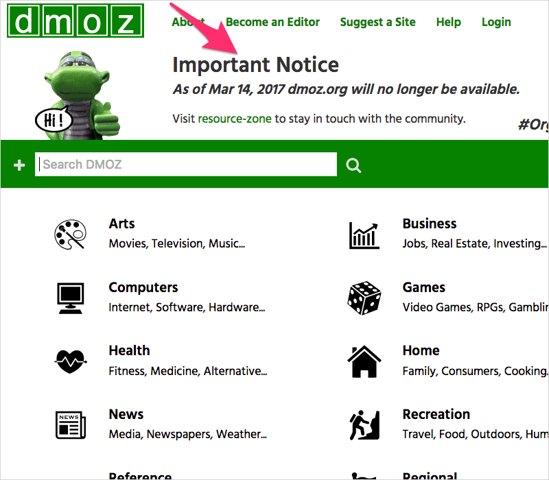 Important Notice: As of Mar 14, 2017 dmoz.org will no longer be available.