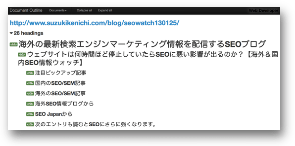 hタグのアウトライン表示