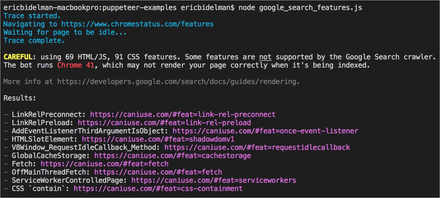 Puppeteer google_search_features.js