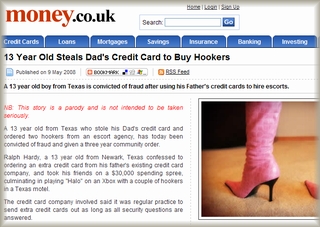 「13 Year Old Steals Dad's Credit Card to Buy Hookers」のスクリーンショット