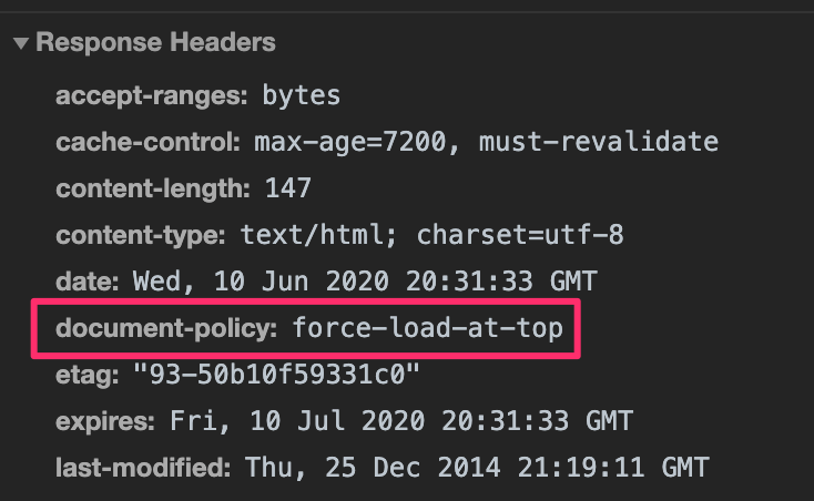 HTTP ヘッダーで返ってきた Document-Policy: force-load-at-top