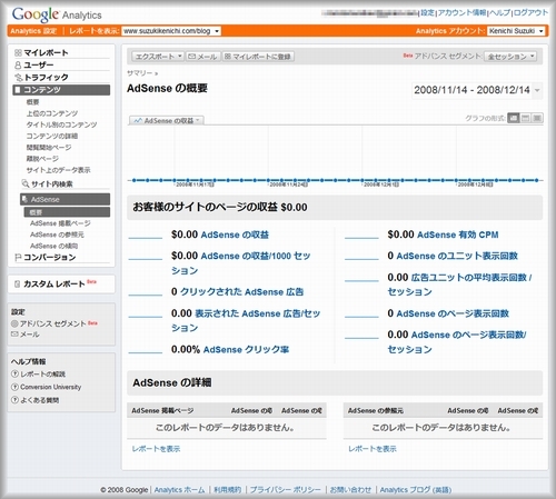 Google Analyticsのアドセンスレポート