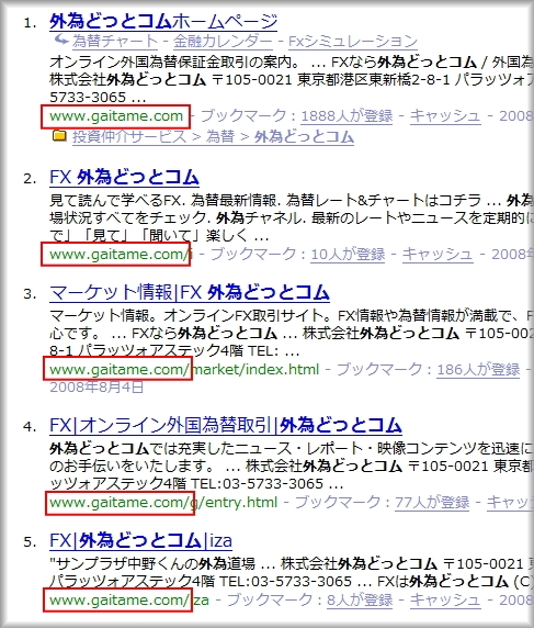 外為どっとコムの検索結果（更新直後）
