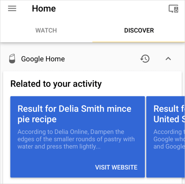 Google Homeアプリに表示された検索結果のリンク