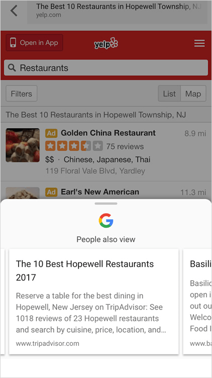 Yelp の People also view に Trip Advisor が出現