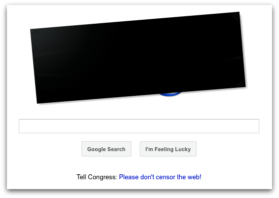 SOPA抗議でブラックアウトのGoogleロゴ