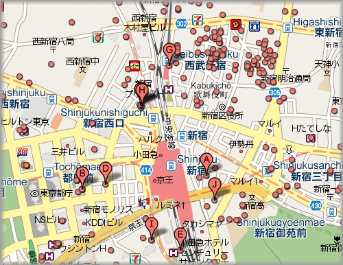 Google Mapsの「新宿 ホテル」のSERP