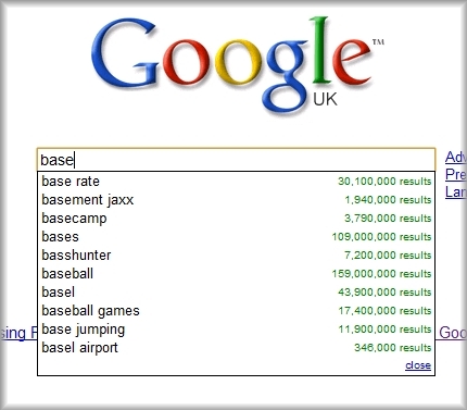 google.co.ukで「base」を入力