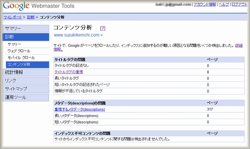 Googleウェブマスターツール コンテンツ分析