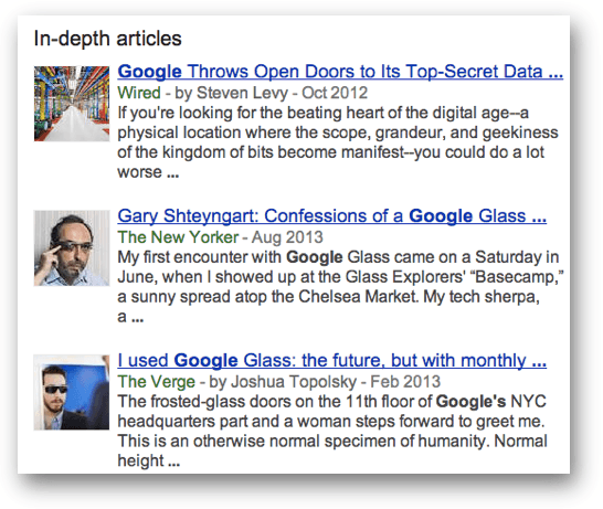 「Google」で表示されたIn-depth articles