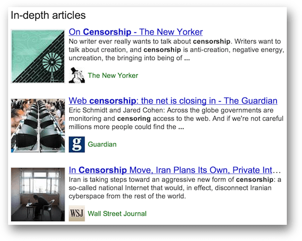 「Censorship」を検索した時のIn-depth articles
