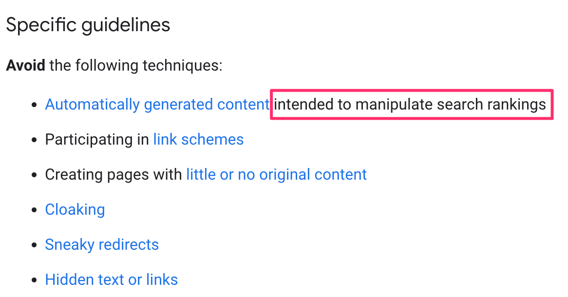 Automatically generated content intended to manipulate search rankings