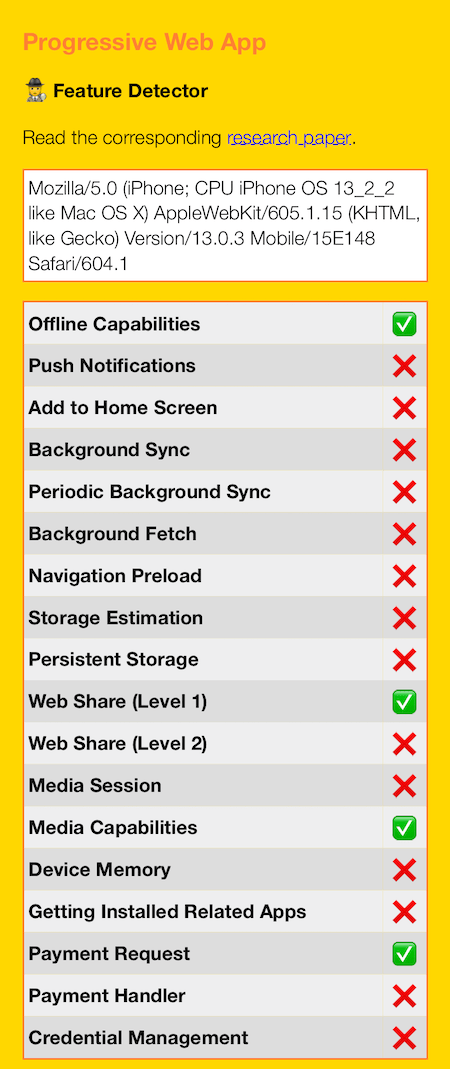 PWA Feature Detector