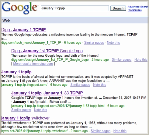 Google search for January 1 tcp/ip