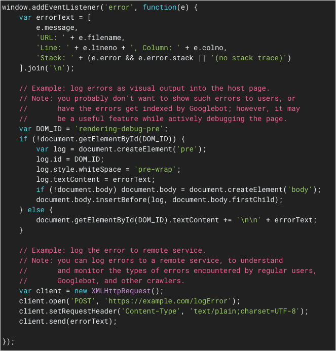 log JavaScript errors