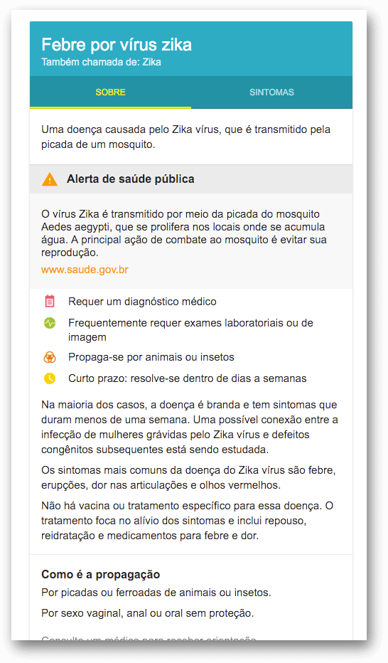 Googleブラジルのポルトガル語での、ジカ熱のナレッジパネル