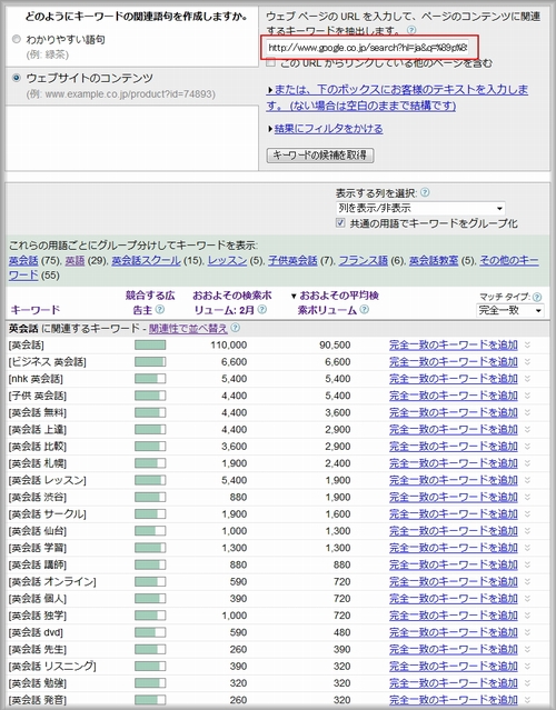 GoogleキーワードツールでSERPからキーワードを拾う