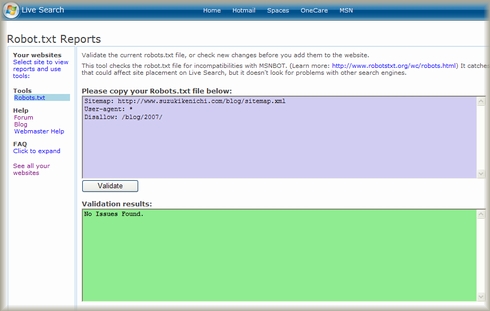 Live Seach Webmaster Tools Robots.txt Report