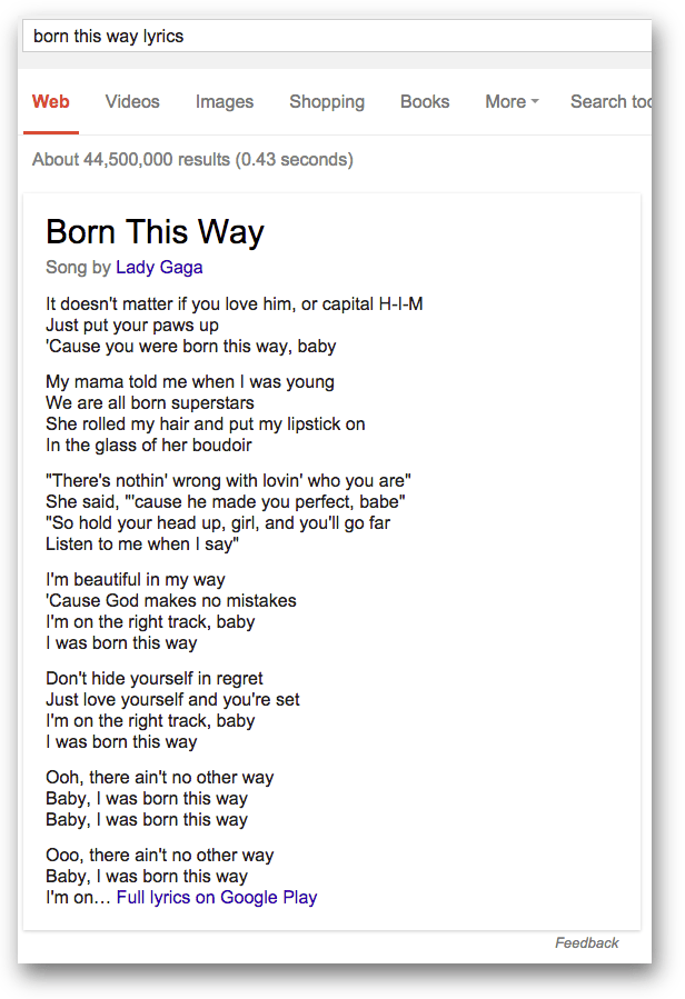 born this way の歌詞のアンサーボックス